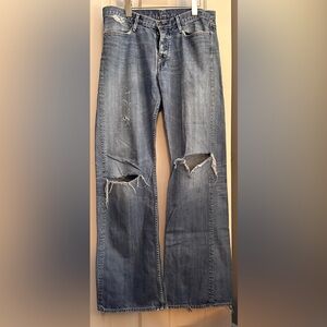 MENS EARNEST SEWN VINTAGE DISTRESSED RIPPED RUGGED BLUE JEANS - SIZE 32 WAIST